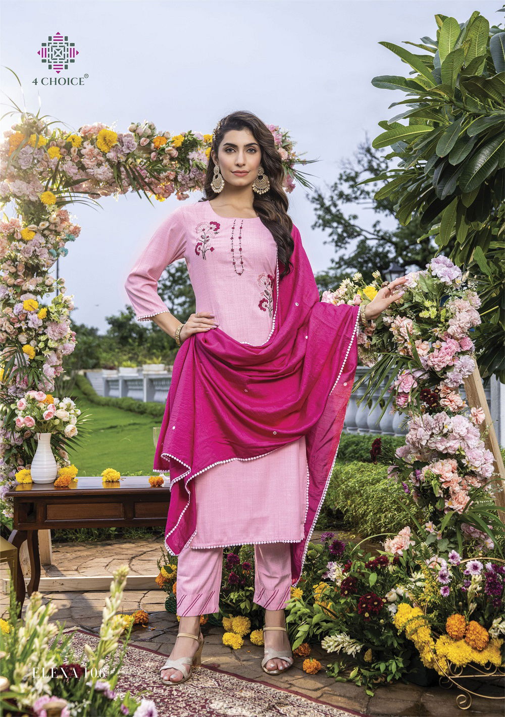 4 Choice Elexa Printed Viscose Kurti Pant With Dupatta Collection
